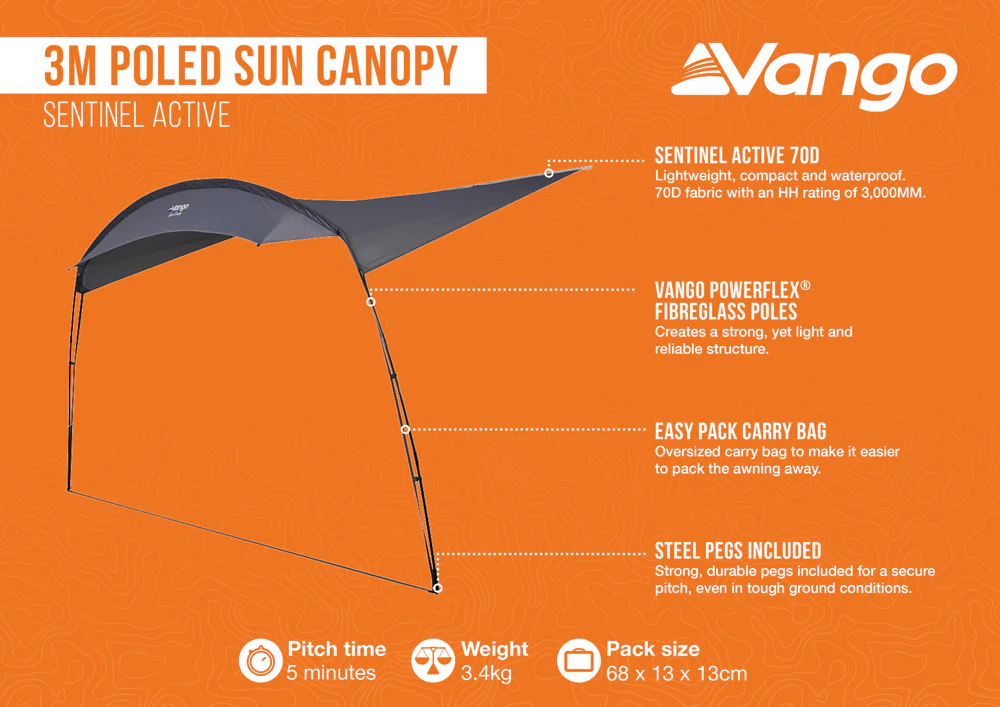 Vango Poled Sun Canopy for Caravan & Motorhomes 3M - Image 2