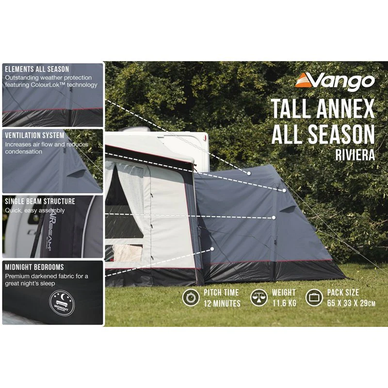 Vango Riviera Air Awning 390 Elements TC Package With Free Tall Annex Elements TC - Riviera, Caravan Awning Side Canopy and    CP225 - Breathable Fitted Carpet - Riviera 390 - Image 14