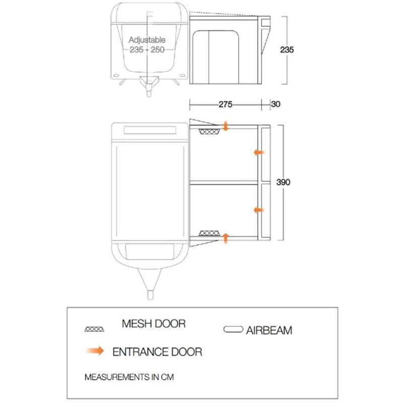 Vango Riviera Air Awning 390 Elements TC Package With Free Tall Annex Elements TC - Riviera, Caravan Awning Side Canopy and    CP225 - Breathable Fitted Carpet - Riviera 390 - Image 3