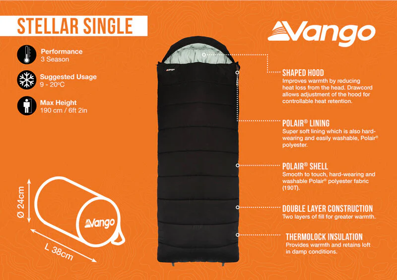 Vango Stellar Single Sleeping Bag - Black - Image 3